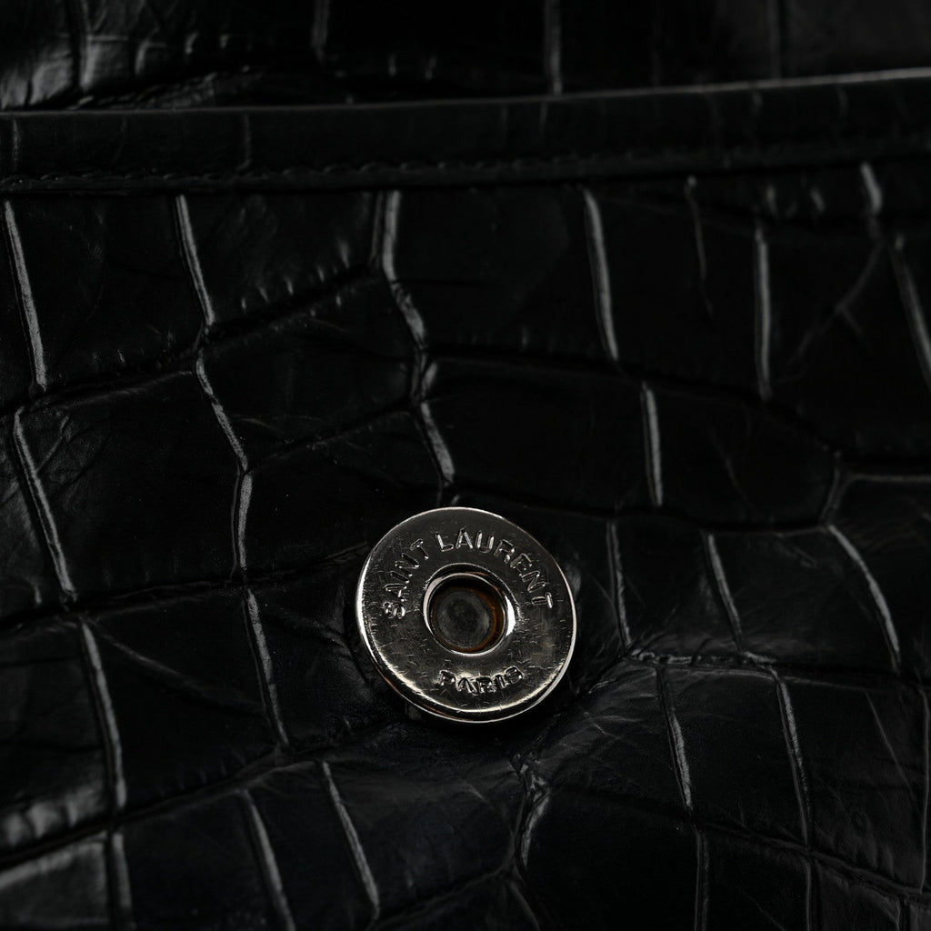 Crocodile Embossed Lambskin Monogram Medium Niki Chain Satchel Black