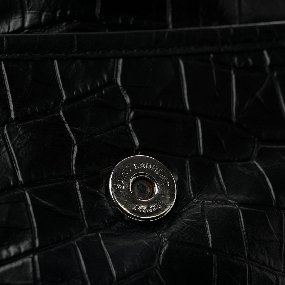 Crocodile Embossed Lambskin Monogram Medium Niki Chain Satchel Black