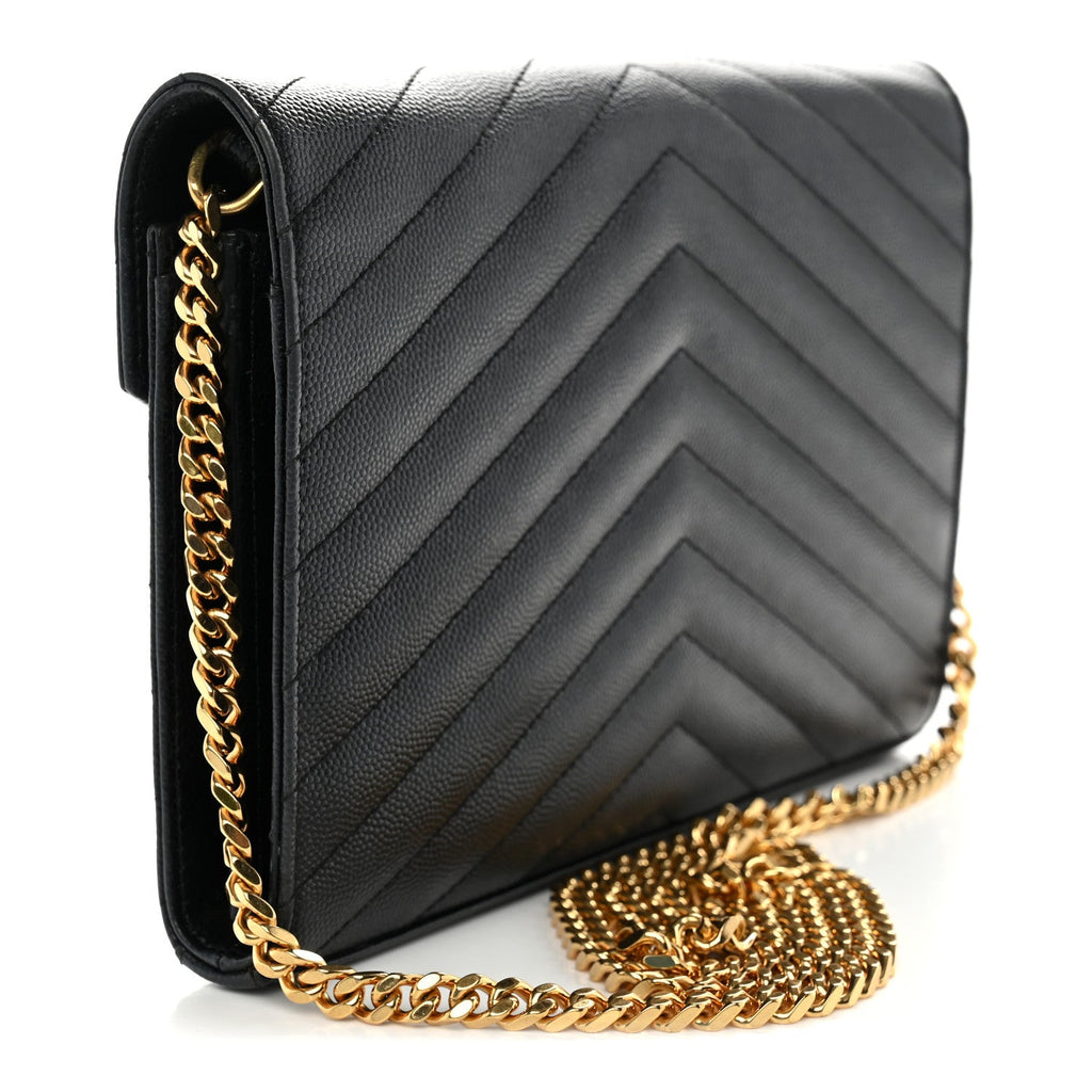 Grain De Poudre Matelasse Chevron Monogram Chain Wallet Black