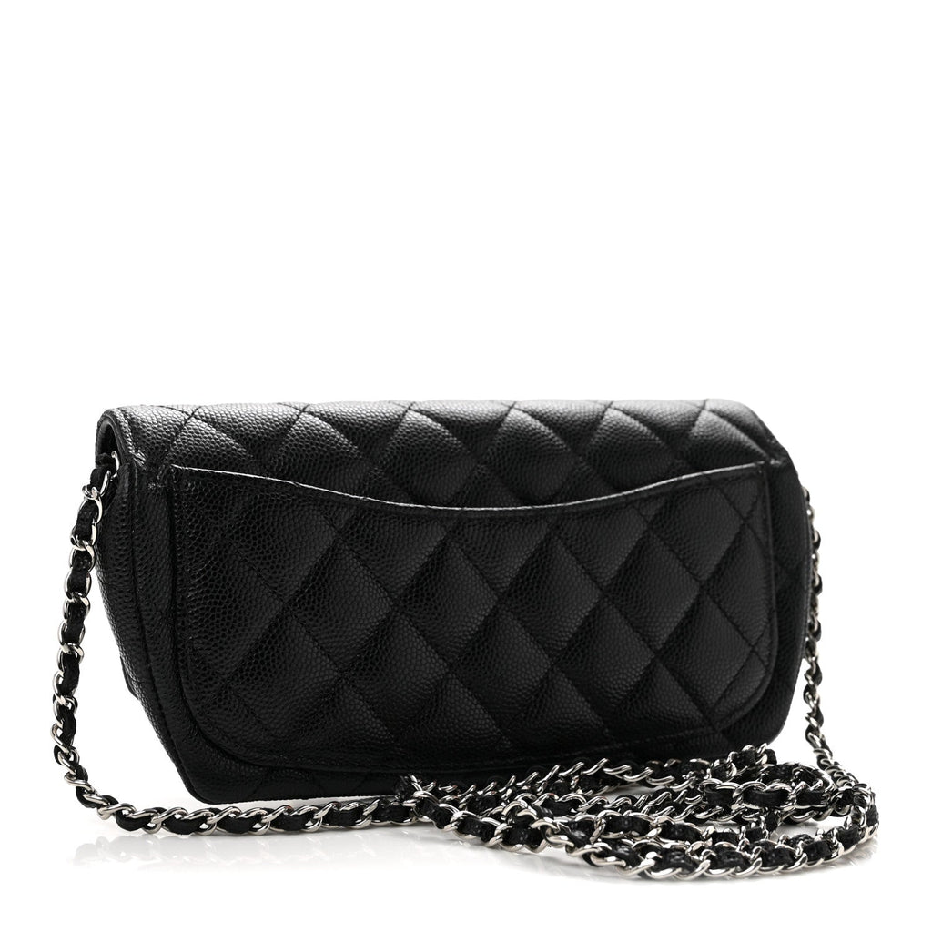 Caviar Quilted Glasses Case With Chain Black
