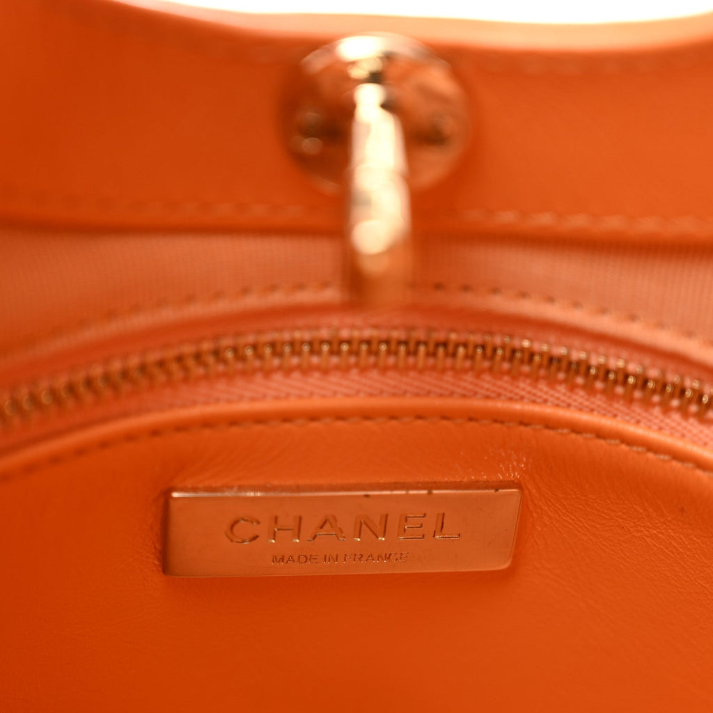 Shiny Crumpled Calfskin Quilted Mini 31 Shopping Bag Orange