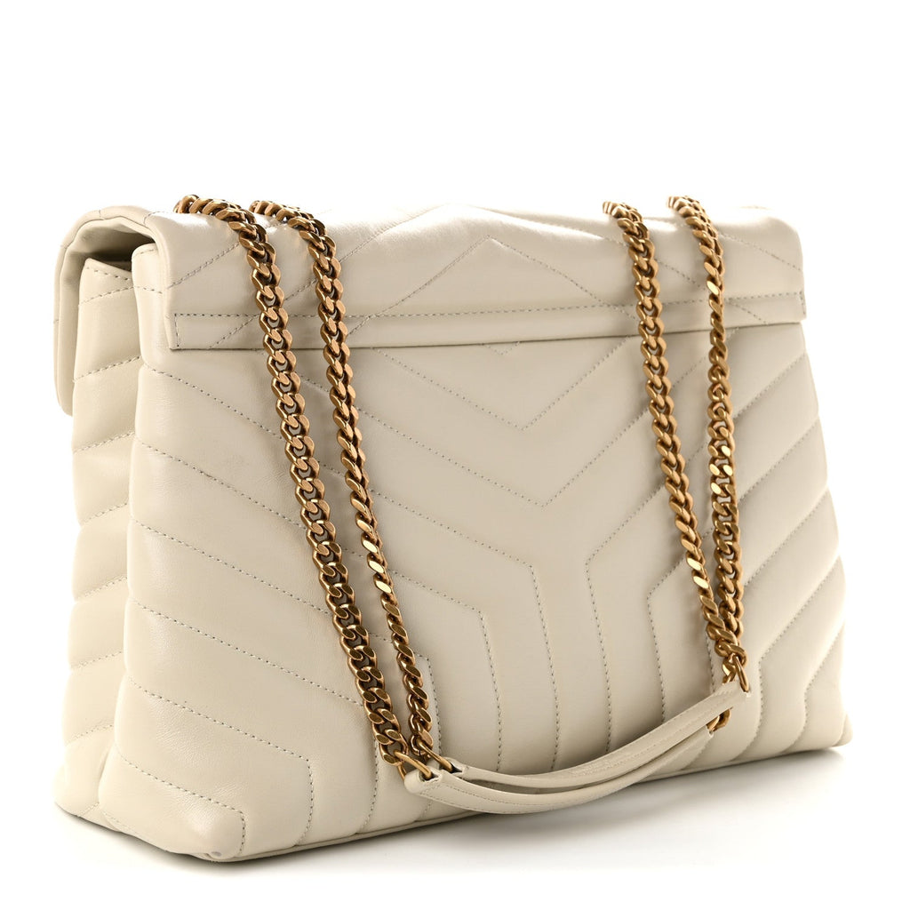 Calfskin Y Quilted Monogram Medium Loulou Chain Satchel Crema Soft