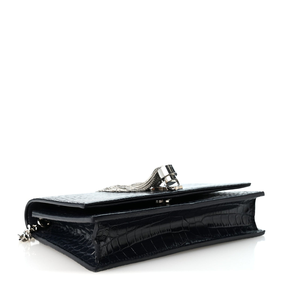 Calfskin Crocodile Embossed Kate Monogram Tassel Chain Wallet Deep Marine