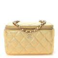 Metallic Caviar Quilted Small Vanity Case With Chain Gold