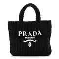 Yarn Raffia Effect Crochet Small Logo Tote Black