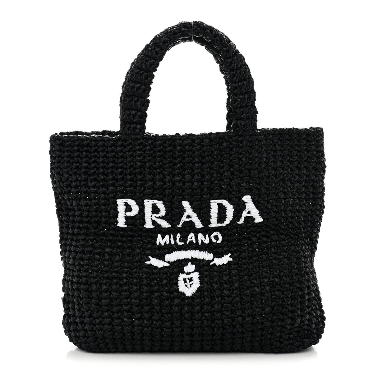 Yarn Raffia Effect Crochet Small Logo Tote Black