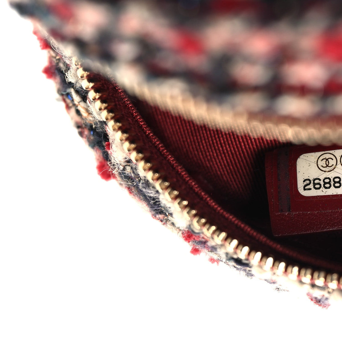 Tweed Quilted Round Clutch With Chain Red