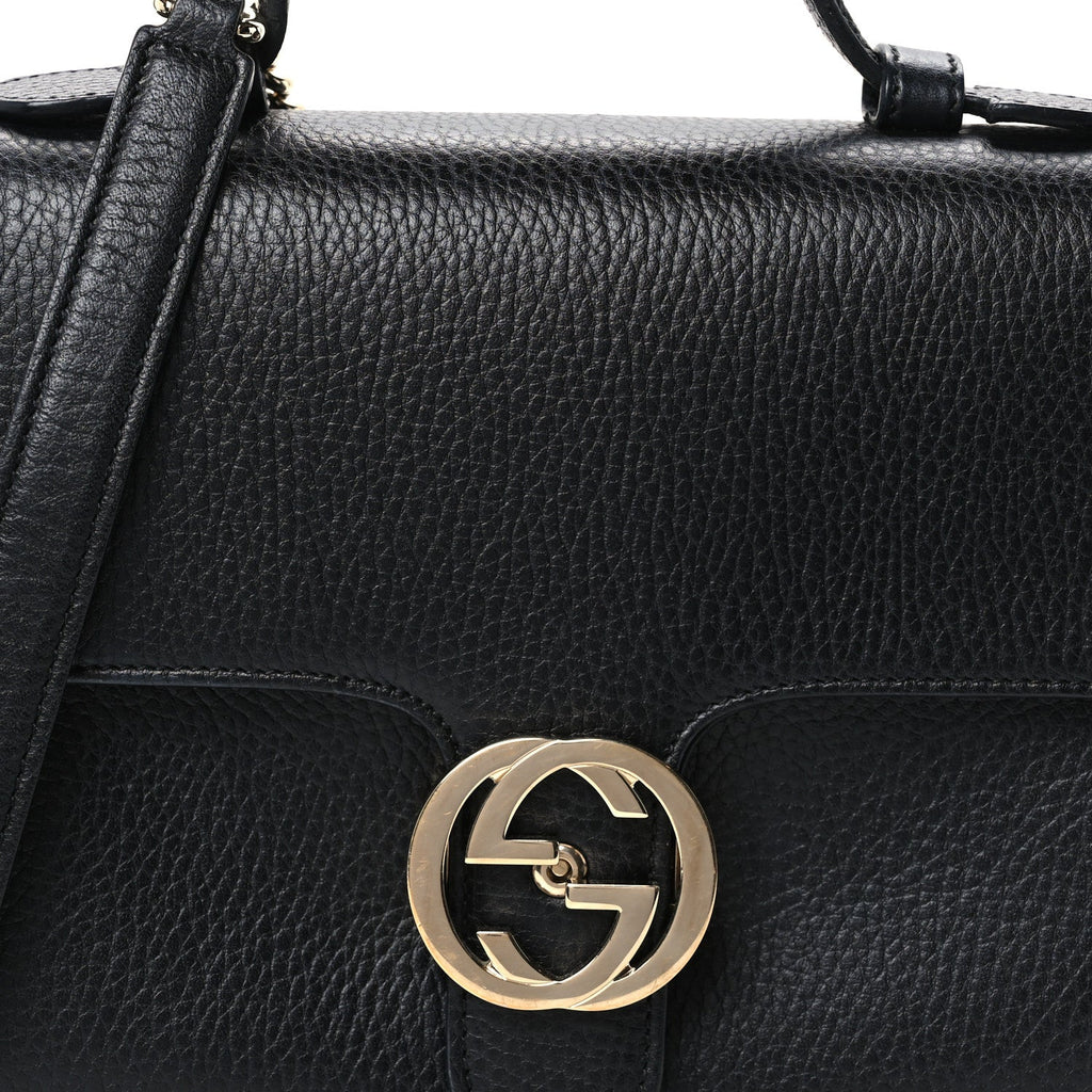 Dollar Calfskin Interlocking G Top Handle Shoulder Bag Black