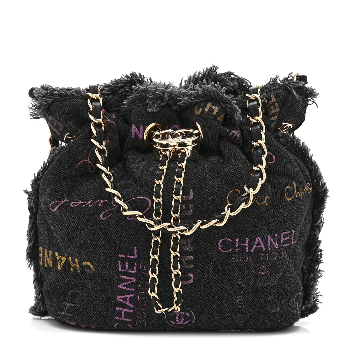 Denim Quilted Mood Small Bucket With Chain Black Multicolor
