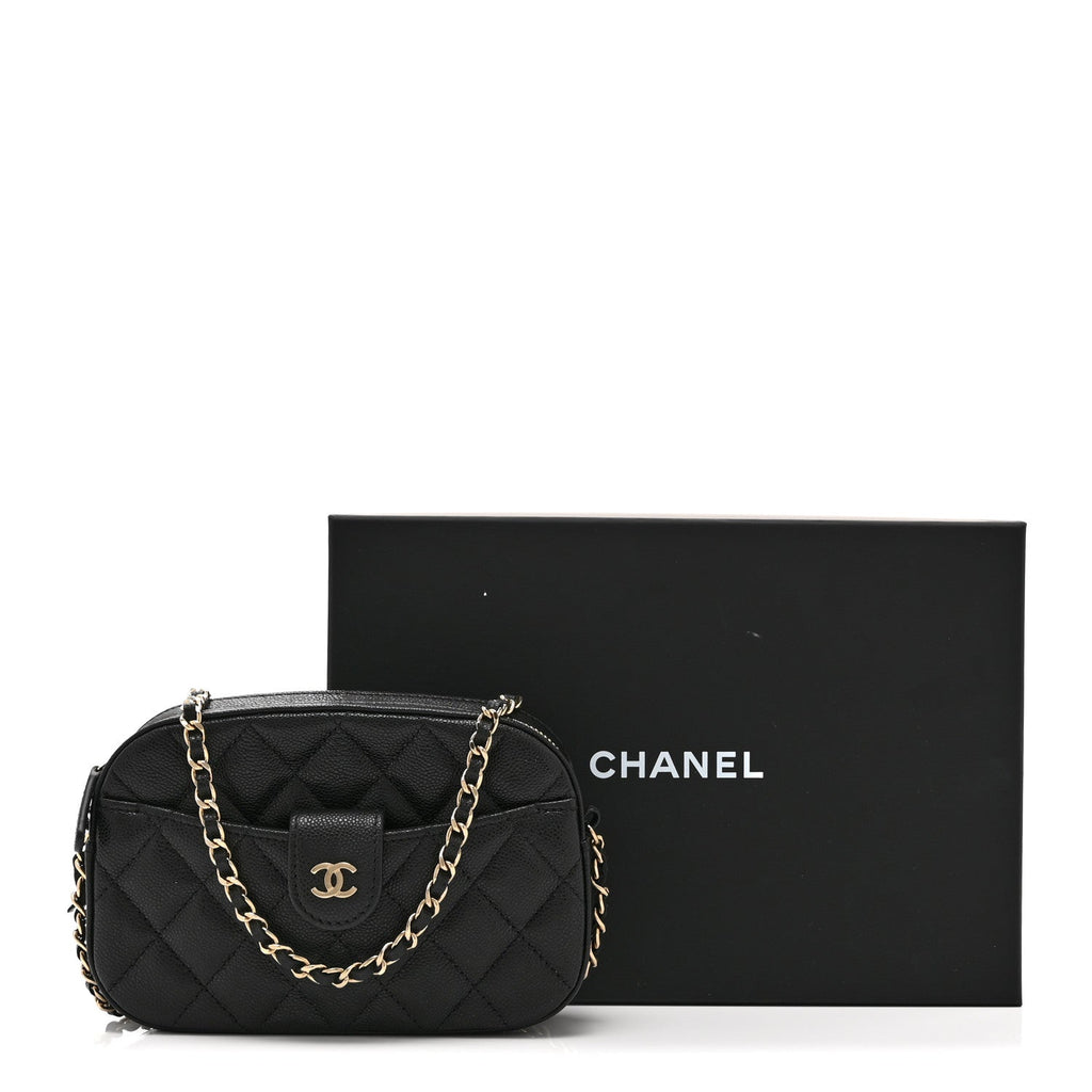 Caviar Quilted Chain Camera Bag Black