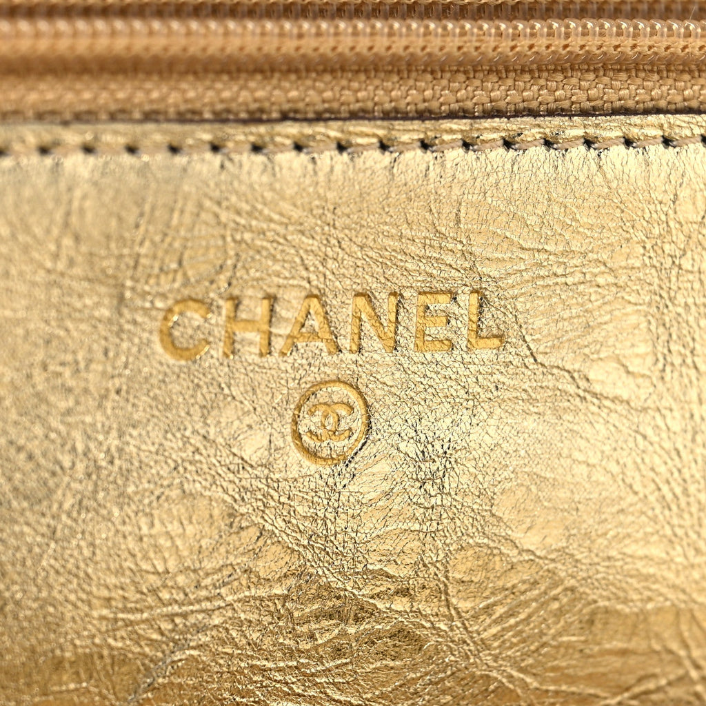 Metallic Aged Calfskin Quilted Reissue Wallet On Chain WOC Gold