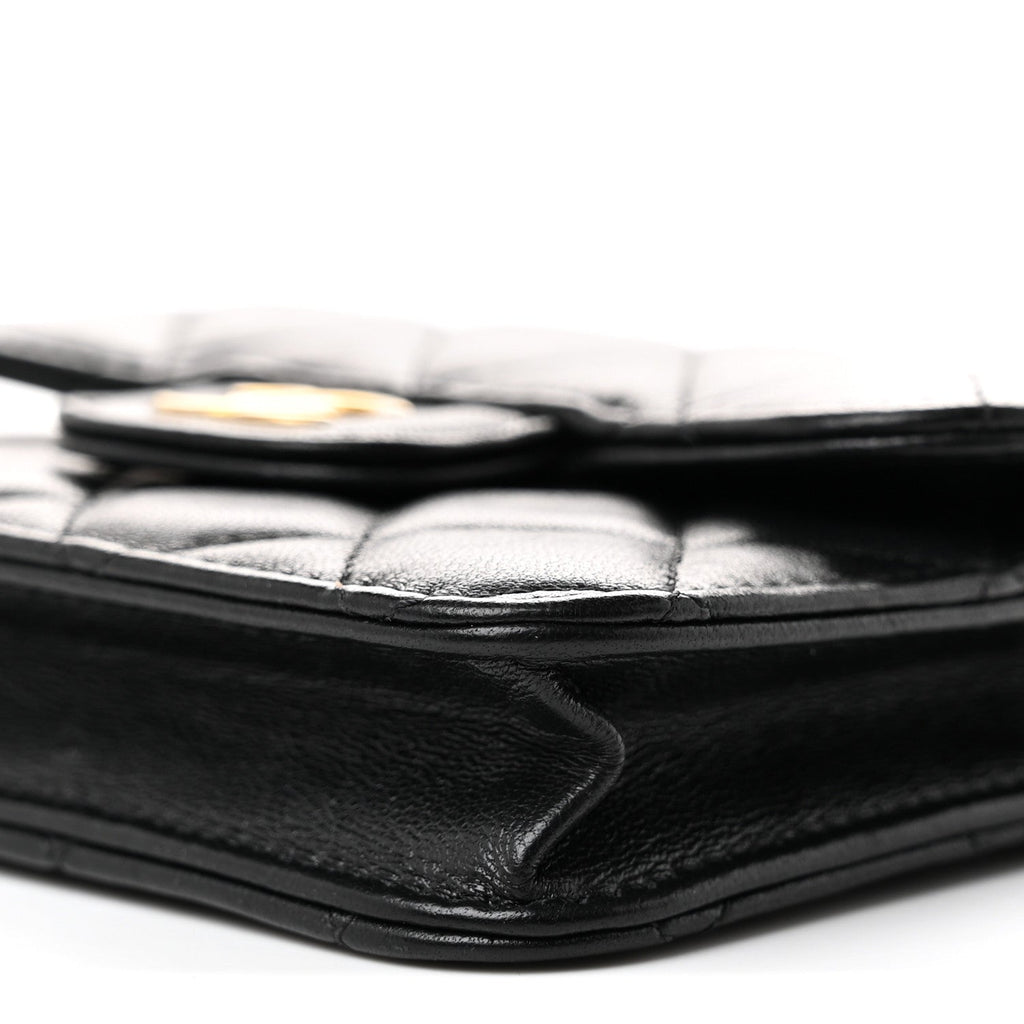 Lambskin Quilted Top Handle Flap Coin Purse With Chain Black