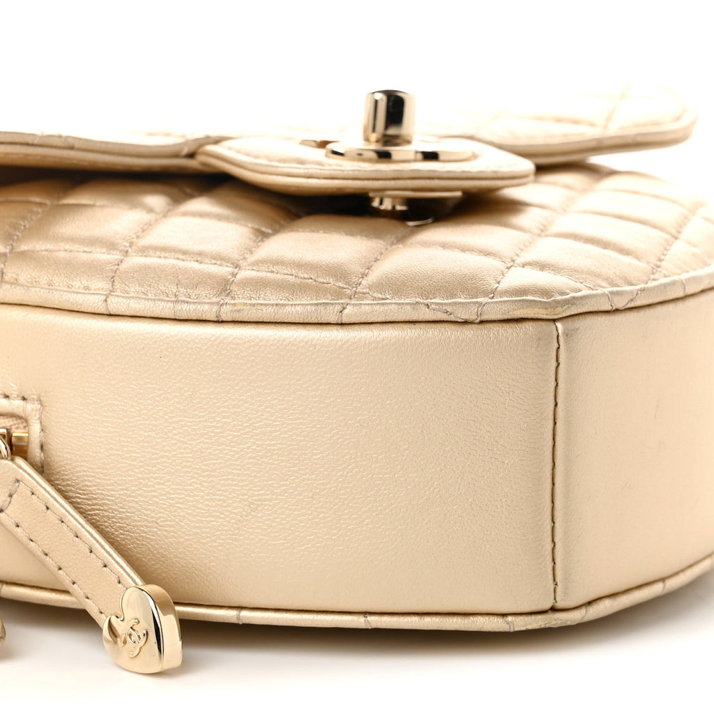 Metallic Lambskin Quilted CC In Love Heart Bag Gold