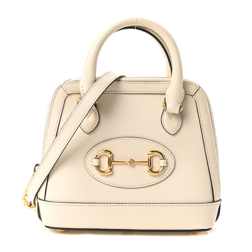 Boarded Plutone Calfskin Mini Horsebit 1955 Top Handle Bag Mystic White