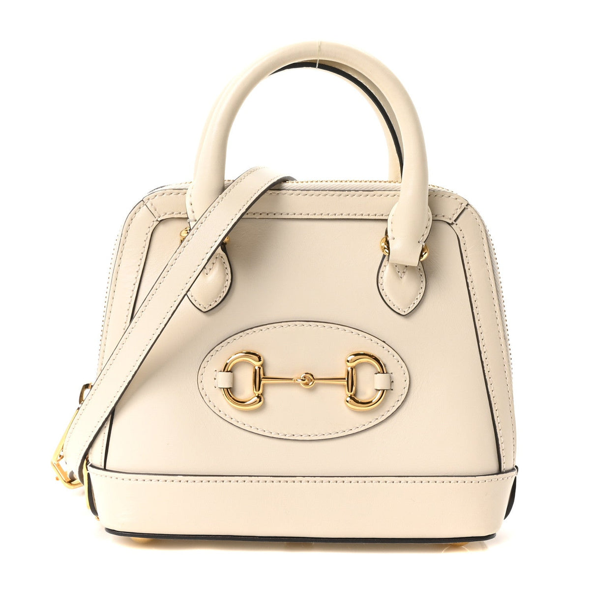 Boarded Plutone Calfskin Mini Horsebit 1955 Top Handle Bag Mystic White