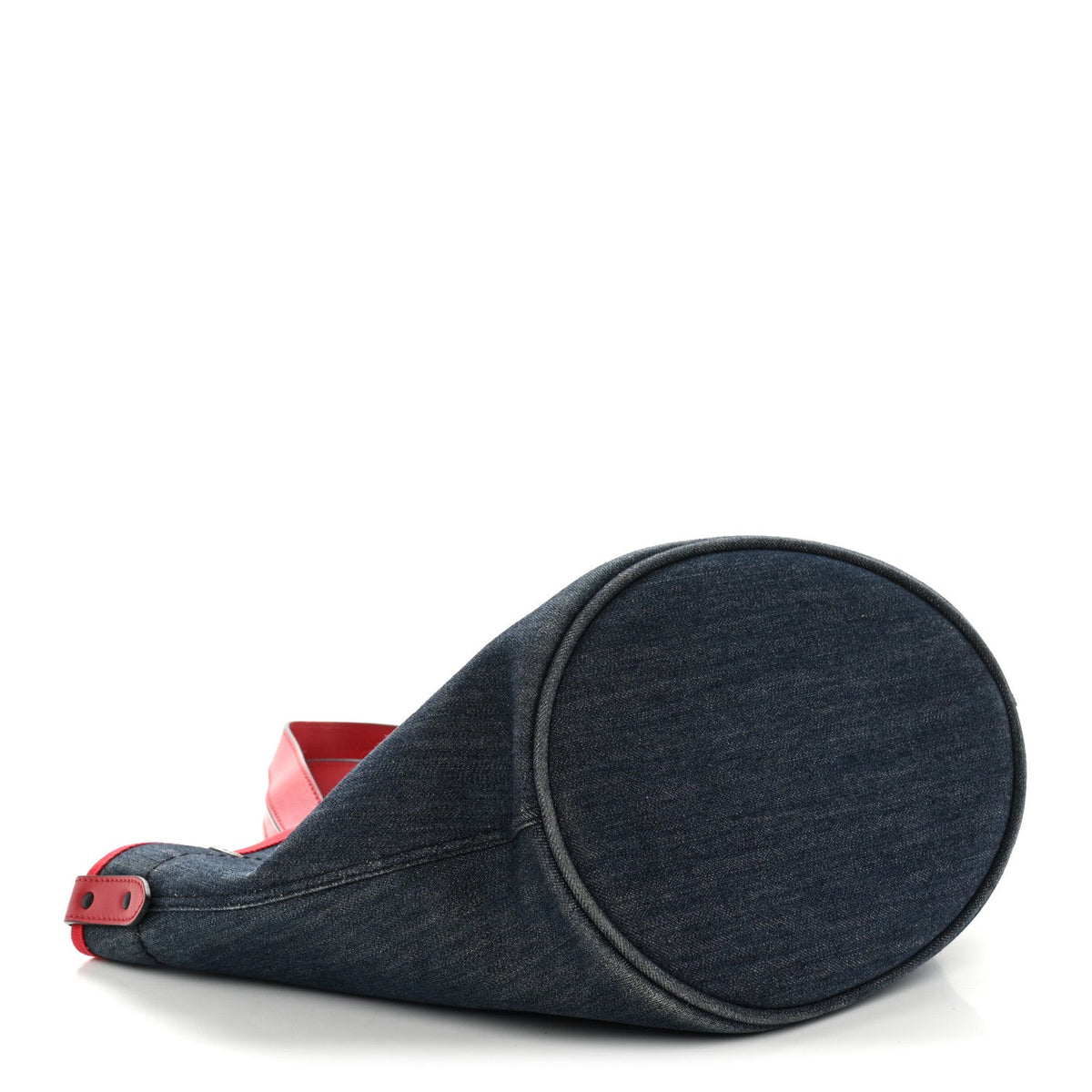 Denim Calfskin Logo Shopping Tote Blue Red
