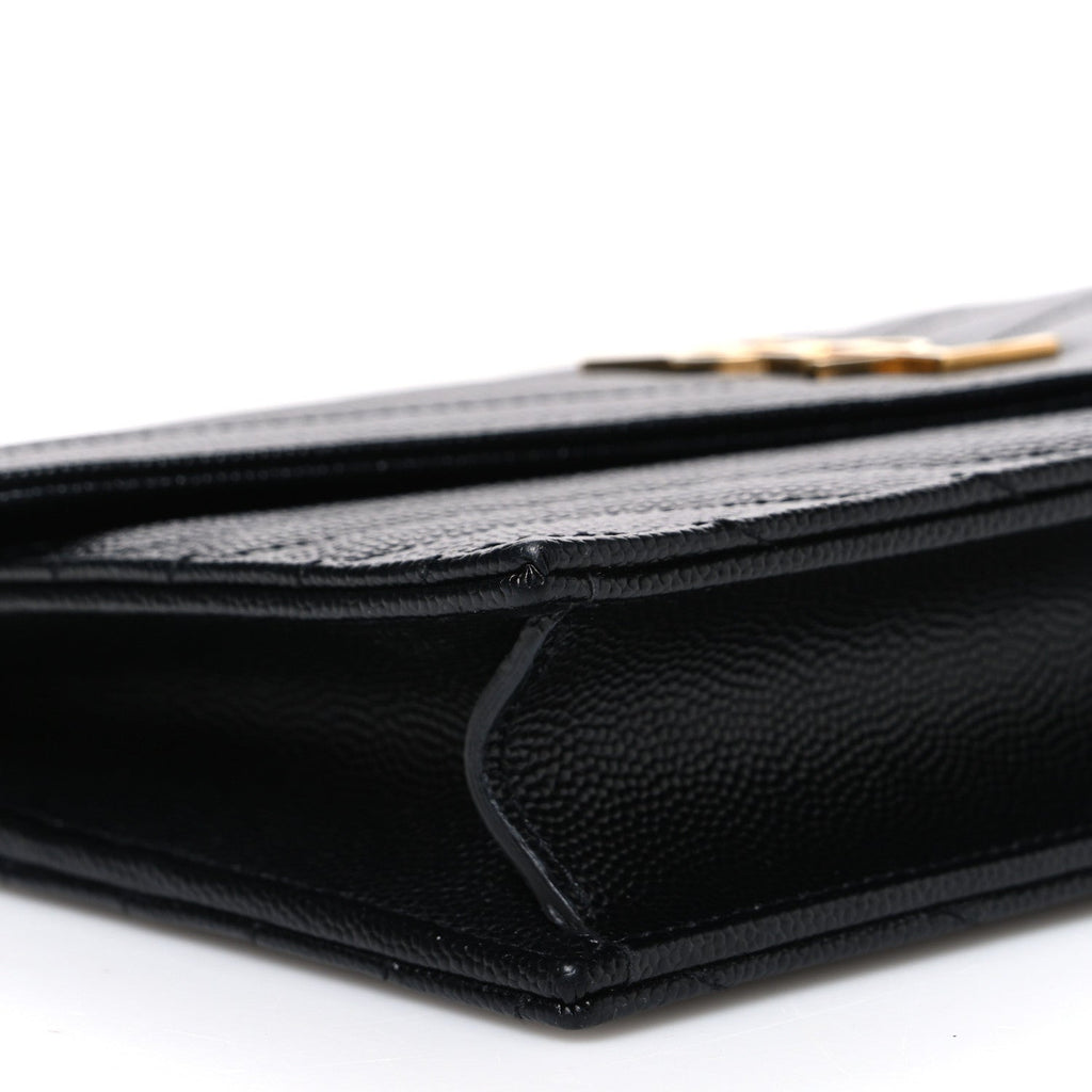 Grain De Poudre Matelasse Chevron Monogram Envelope Chain Wallet Black