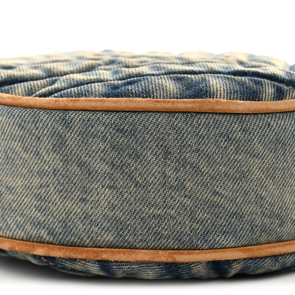 Denim Quilted Monogram Round Crossbody Bag Rodeo Blue