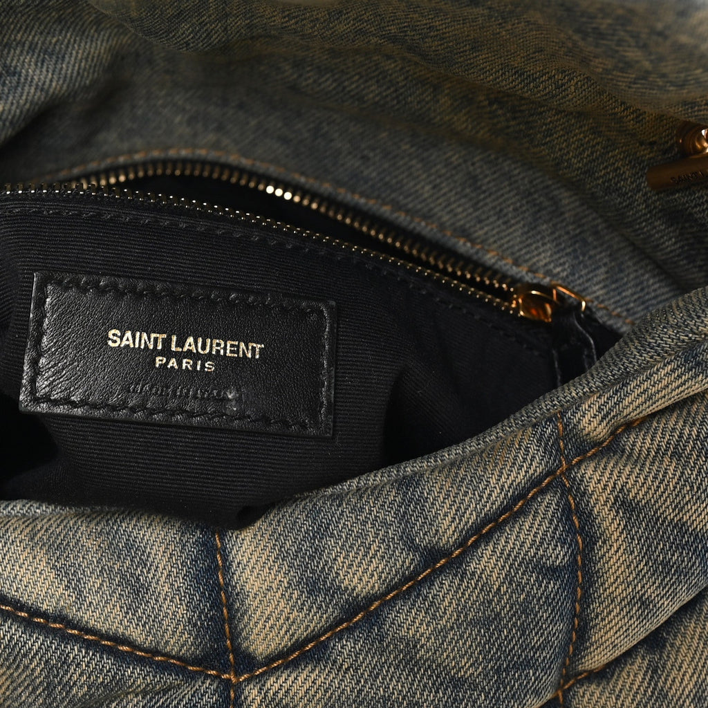 Denim Quilted Small Loulou Puffer Monogram Chain Satchel Blue Cinnamon