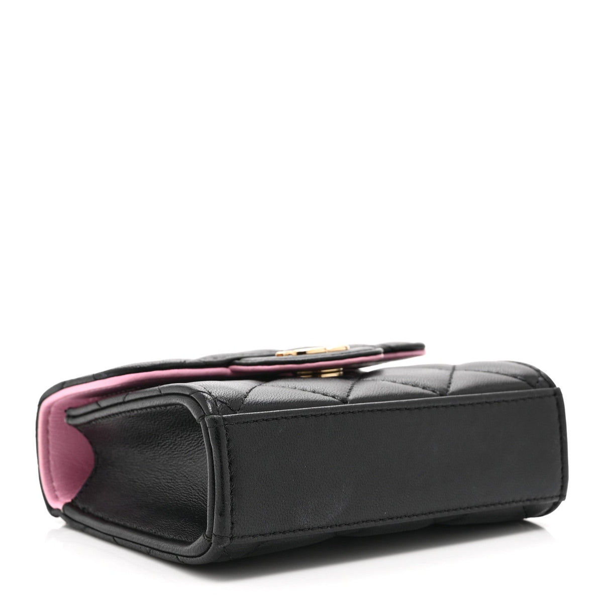 Lambskin Quilted Bi-Color Top Handle Clutch With Chain Black Pink