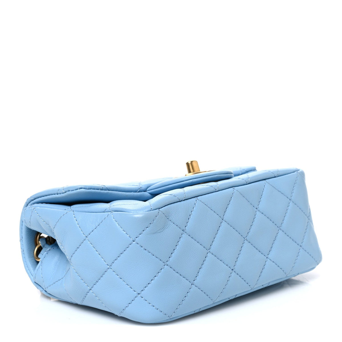 Lambskin Quilted Mini Pearl Crush Flap Light Blue