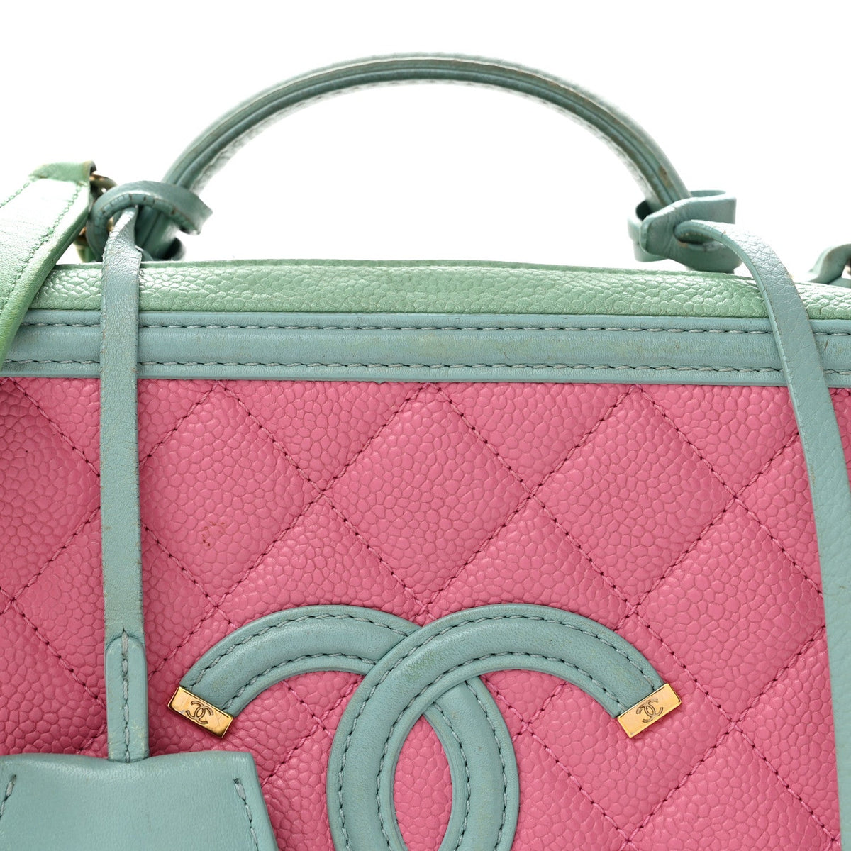 Caviar Quilted Medium CC Filigree Vanity Case Pink Green Blue