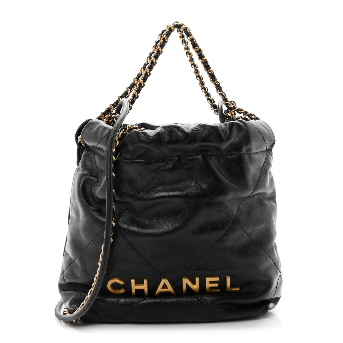 Shiny Calfskin Quilted Mini Chanel 22 Black