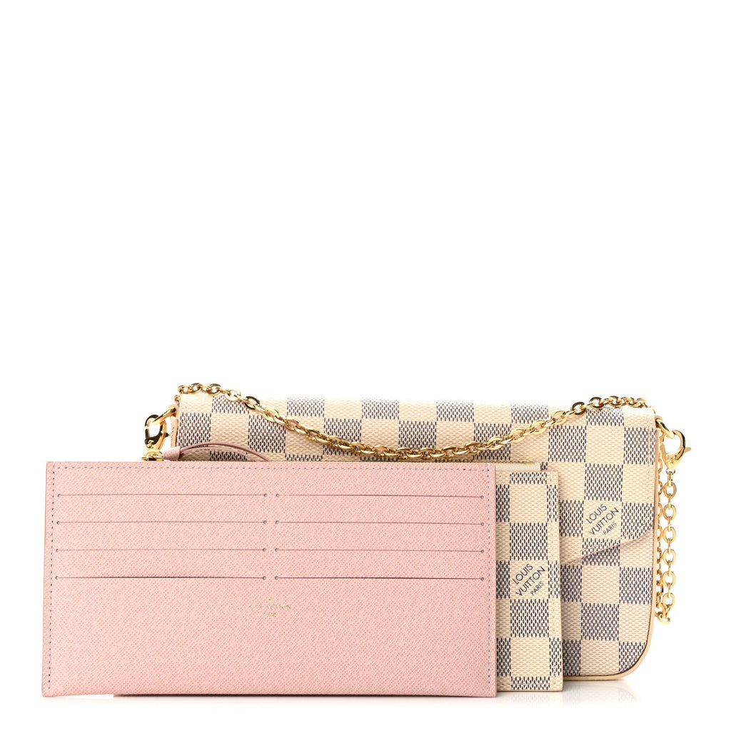 Damier Azur Pochette Felicie Chain Wallet Rose Ballerine