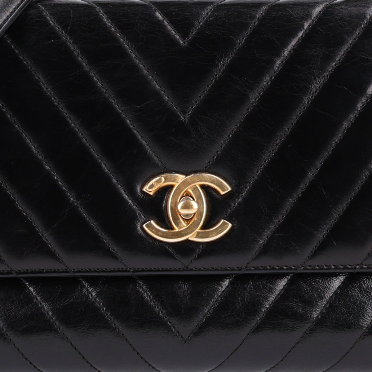 Aged Calfskin Chevron Quilted Small Coco Handle Flap Black