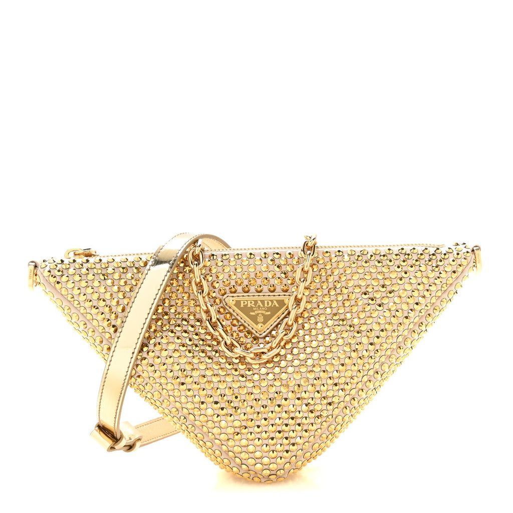 Satin Crystal Triangle Crossbody Pouch Platino