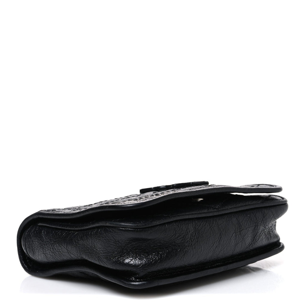 Crinkled Calfskin Matelasse Monogram Niki Chain Wallet Black