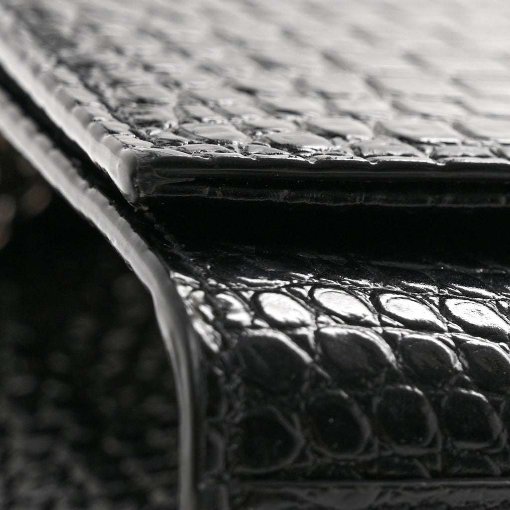 Calfskin Crocodile Embossed Small Classic Monogram Kate Tassel Satchel Black