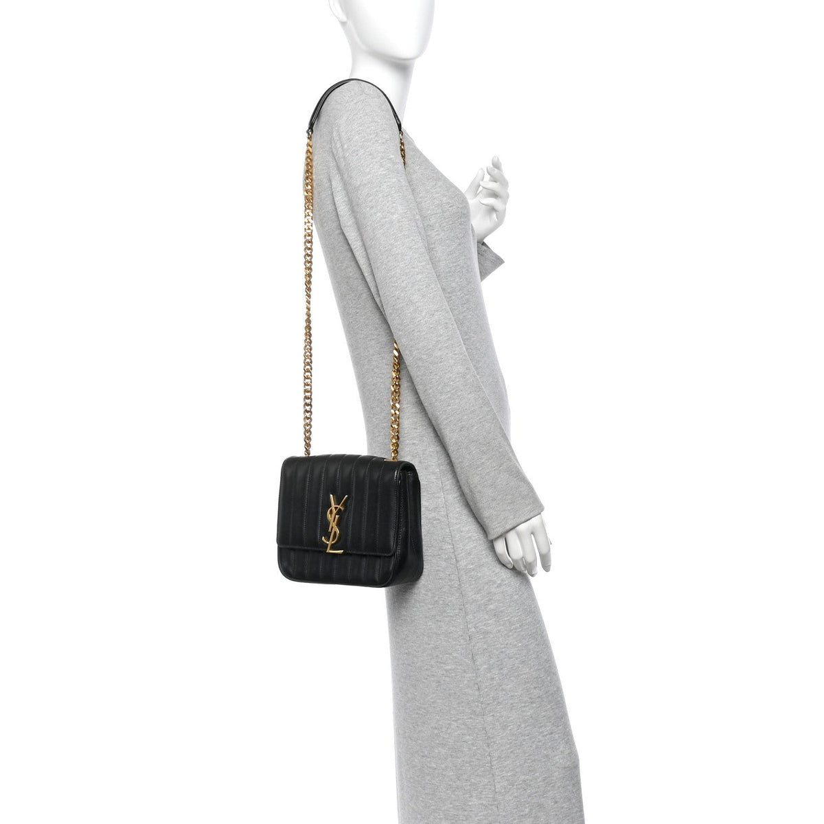 Lambskin Matelasse Monogram Medium Vicky Chain Bag Black