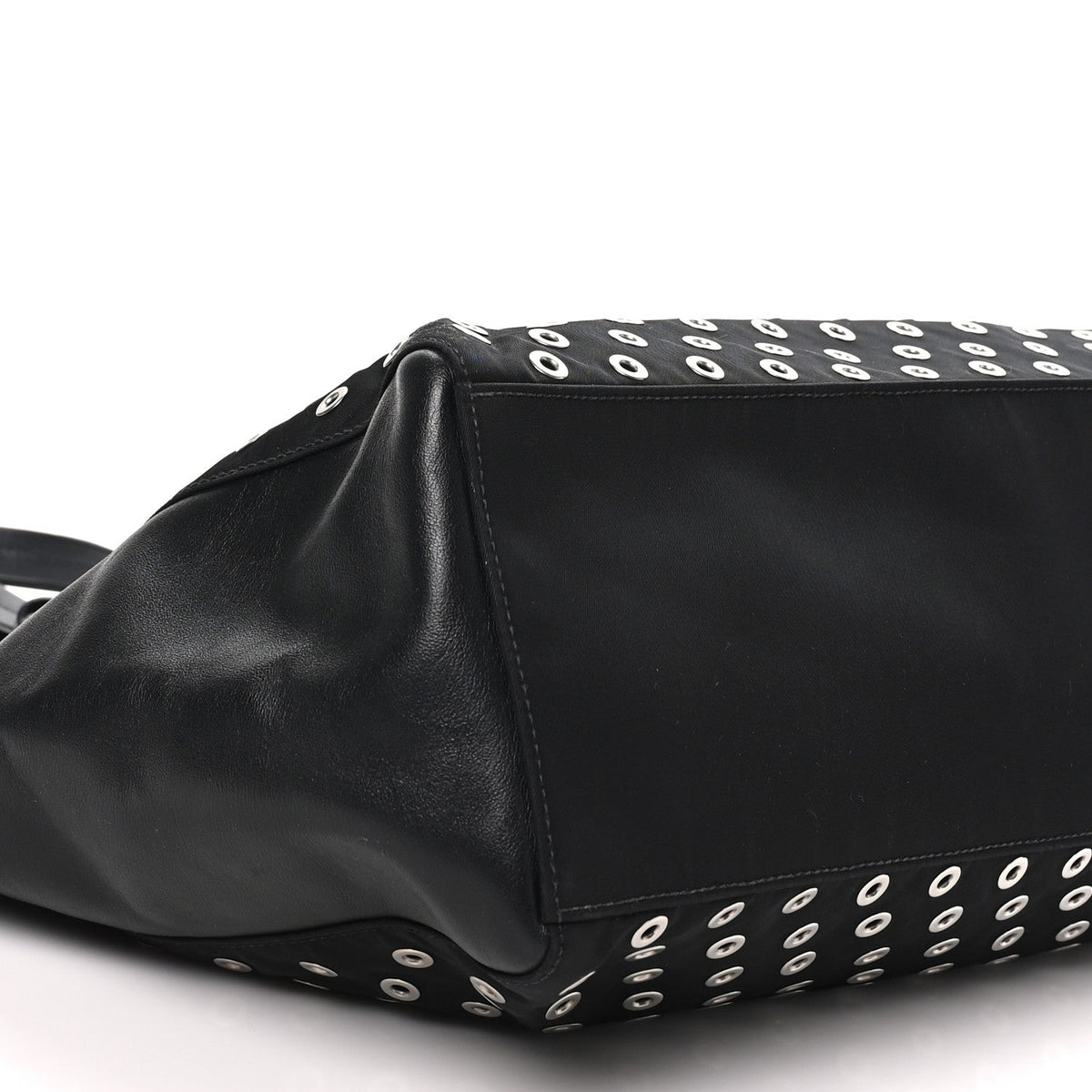 Tessuto Nylon Calfskin Grommet Tote Black