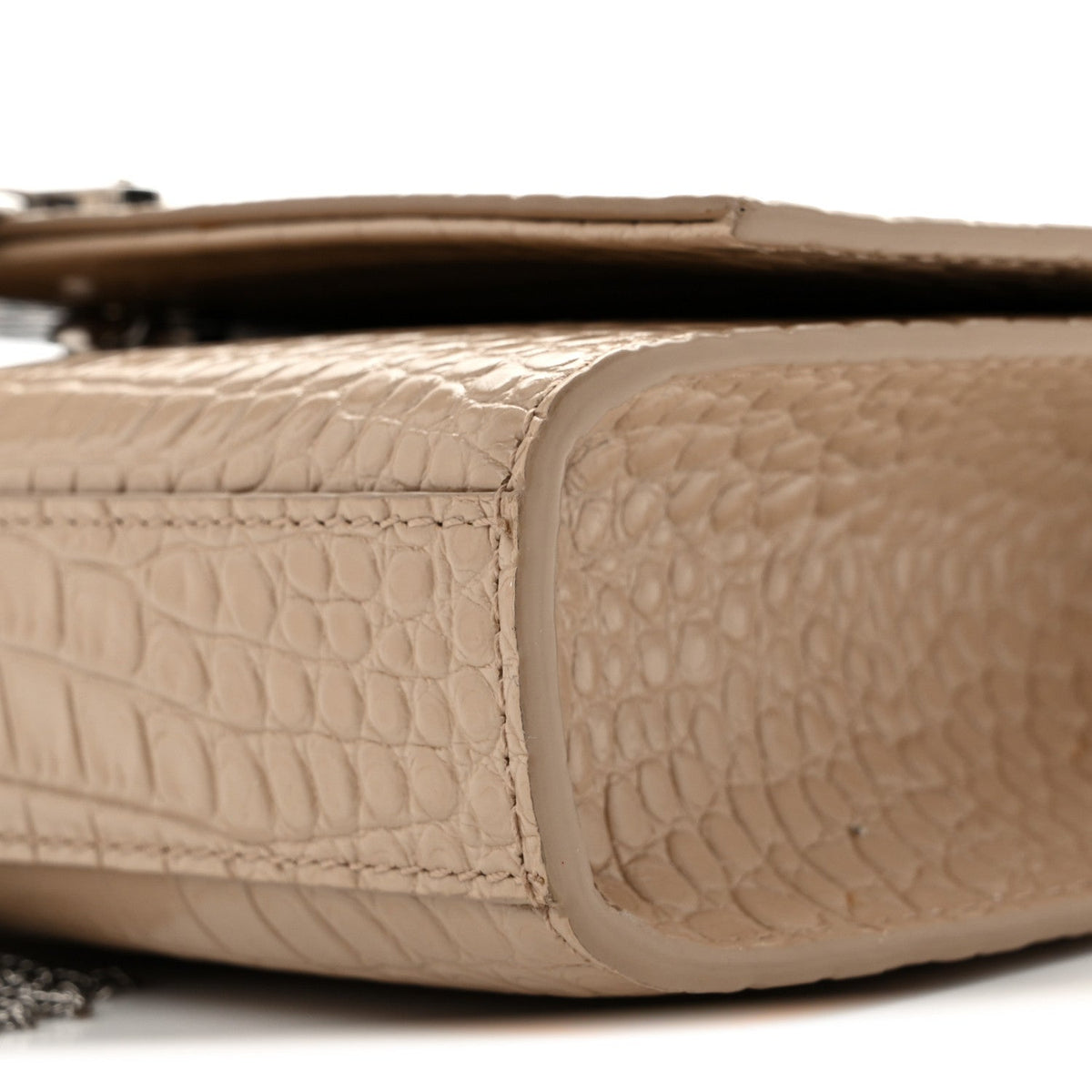 Calfskin Crocodile Embossed Small Classic Monogram Kate Tassel Satchel Beige