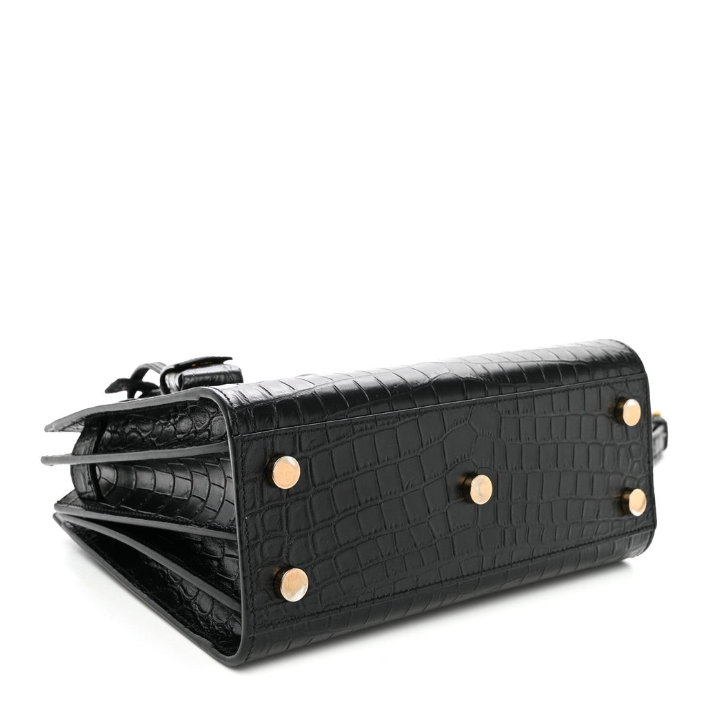 Calfskin Crocodile Embossed Nano Sac De Jour Black