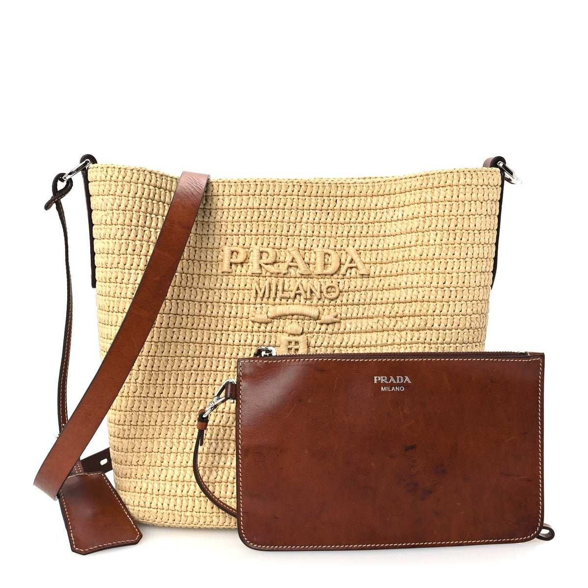 Crochet Vitello Secchiello Bucket Bag Naturale Brandy