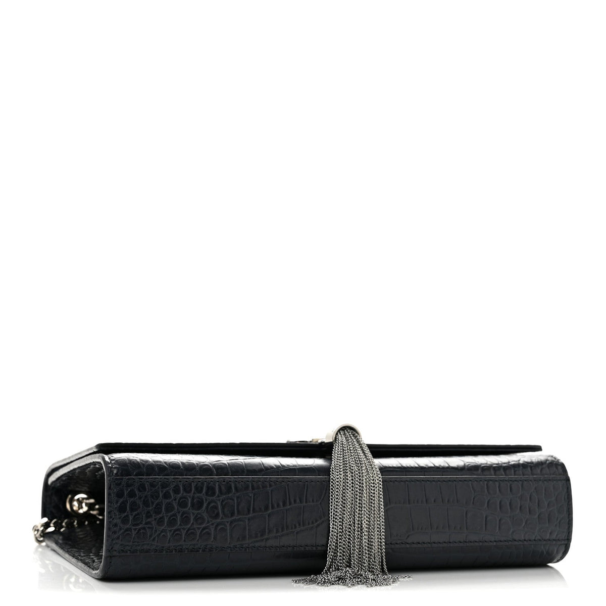 Calfskin Crocodile Embossed Medium Classic Monogram Kate Tassel Satchel Deep Marine