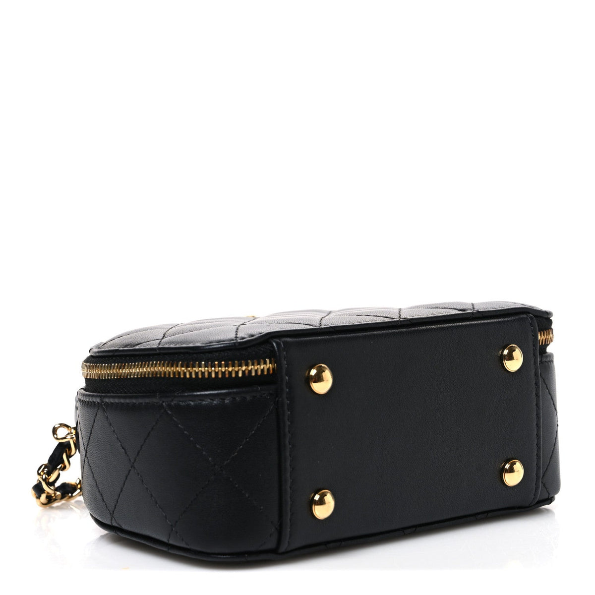 Lambskin Quilted Chic Riviera Top Handle Vanity Case Black