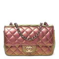 Iridescent Lambskin Quilted Mini Rectangular Flap Purple