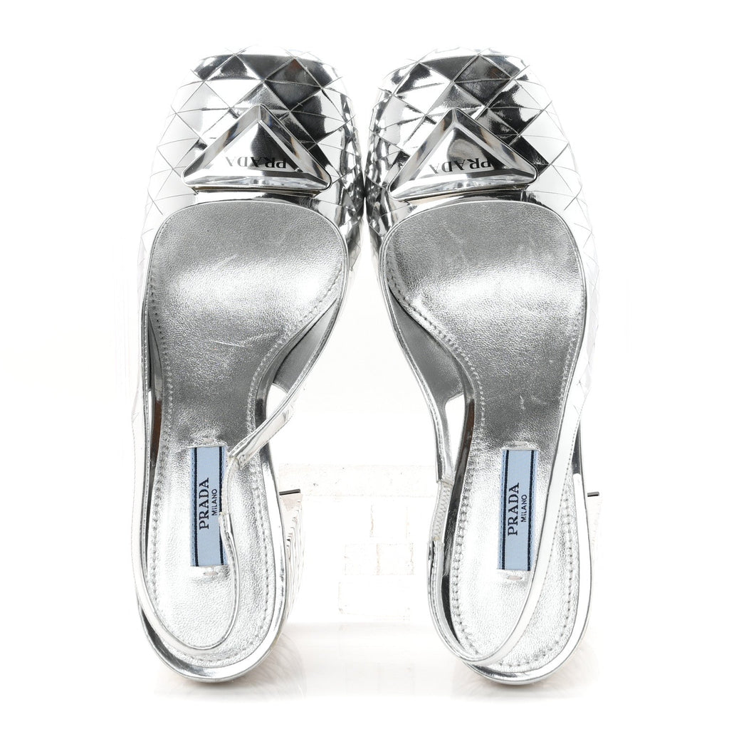 Spazzolato Triangle Logo Slingback 90mm Pumps 37 Argento