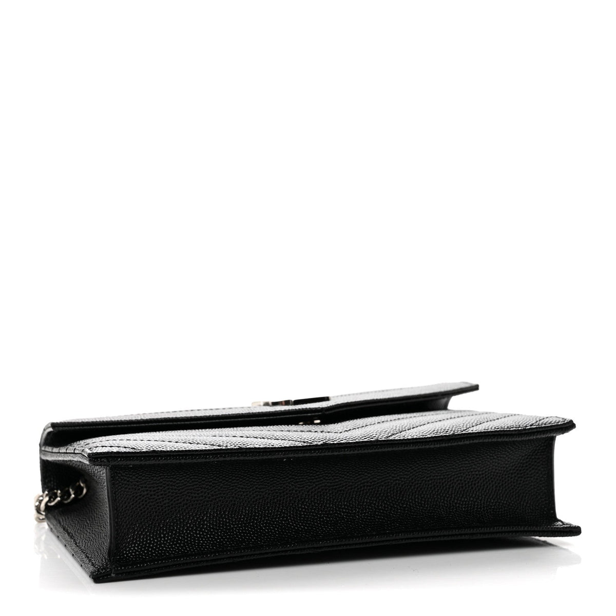 Grain De Poudre Matelasse Chevron Monogram Envelope Chain Wallet Black