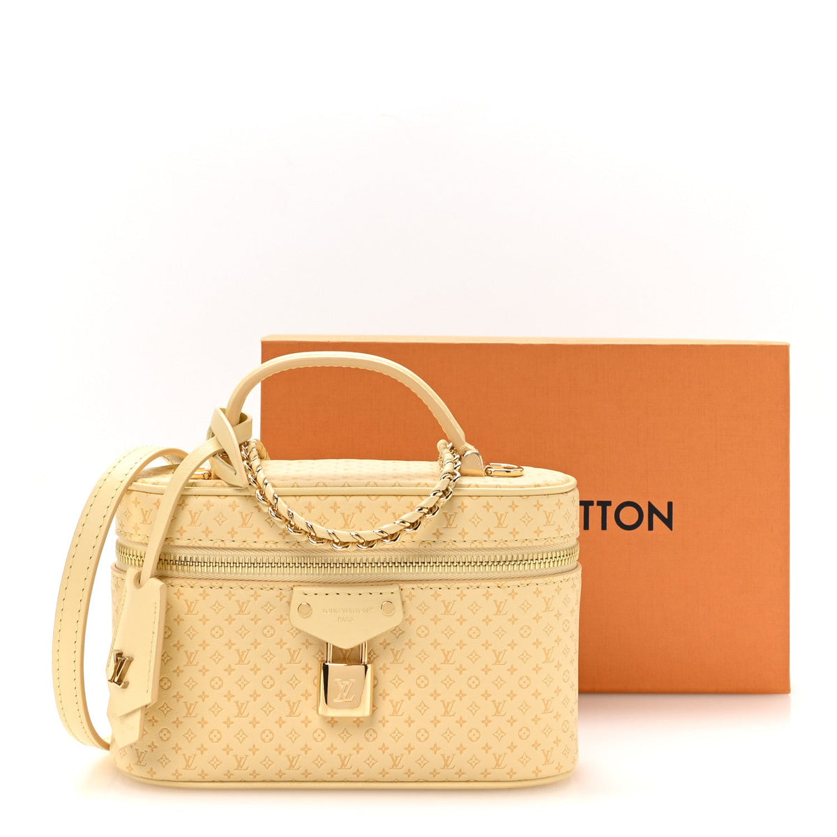 Calfskin Minigram Vanity Chain Pouch Banana
