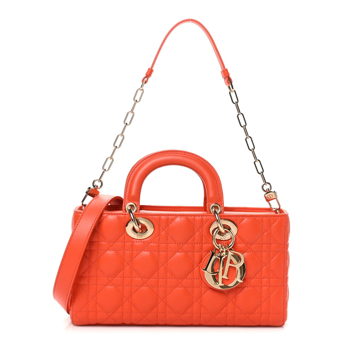 Lambskin Cannage Small Lady D-Joy Orange