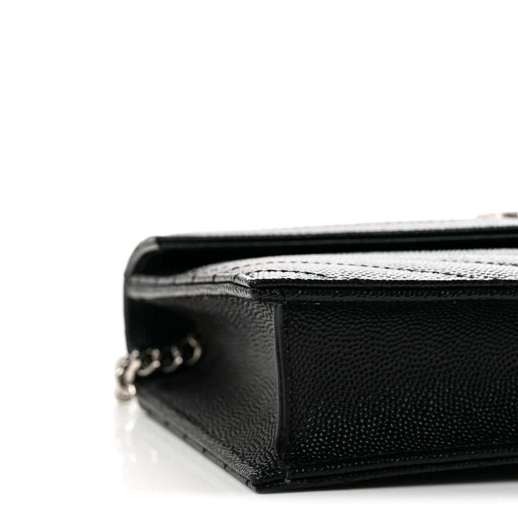Grain De Poudre Matelasse Chevron Monogram Envelope Chain Wallet Black