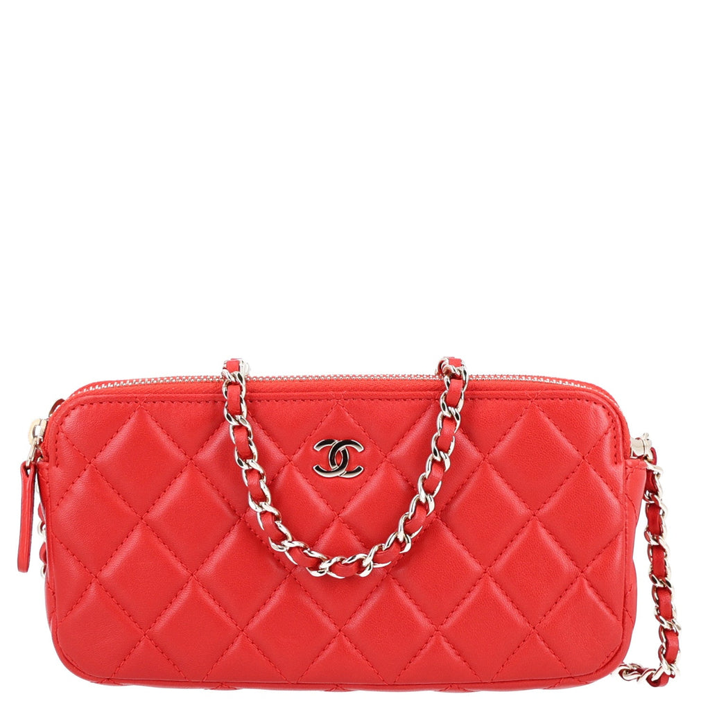Lambskin Quilted Small Clutch With Chain Red