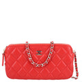 Lambskin Quilted Small Clutch With Chain Red