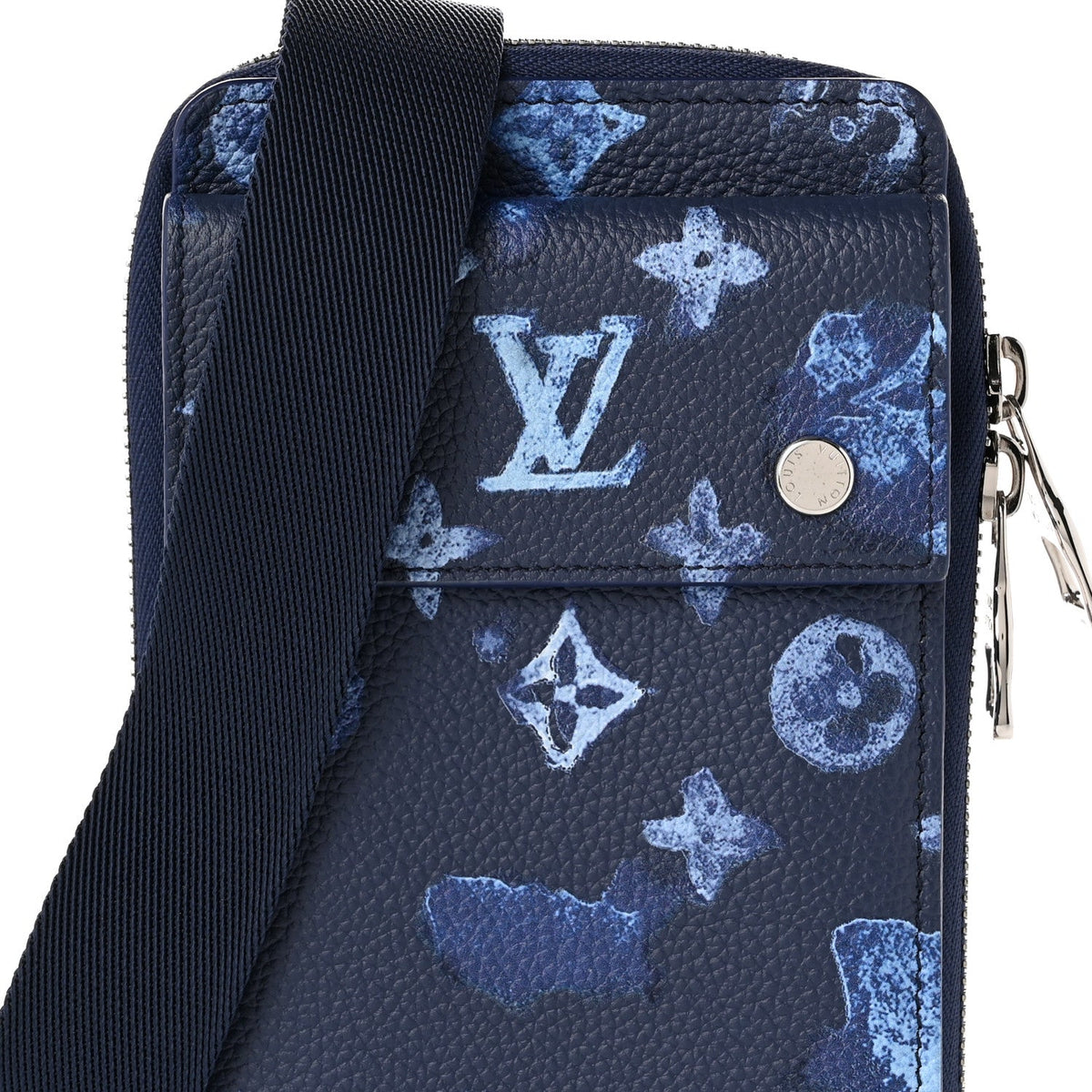 Monogram Ink Watercolor Phone Pouch Blue