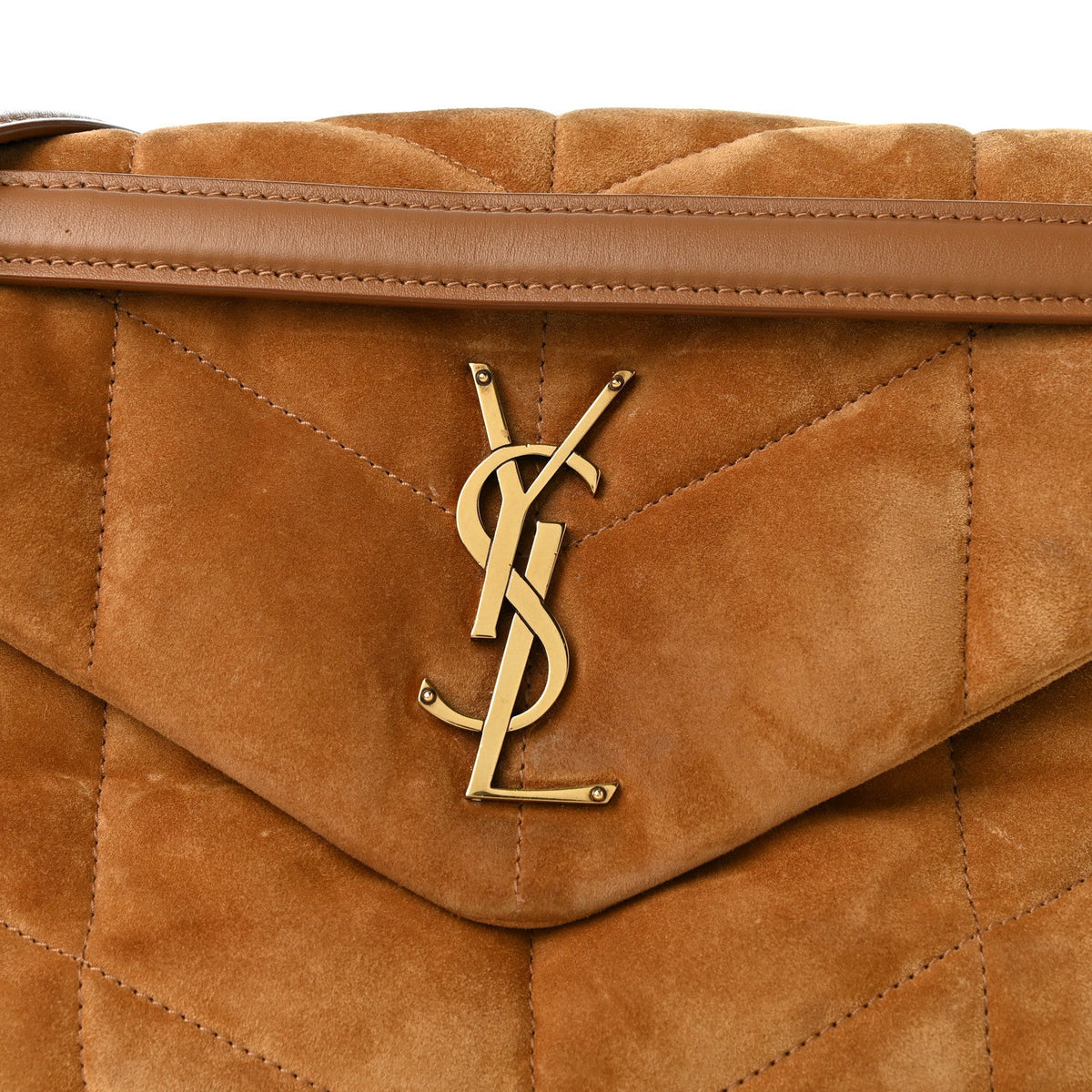 Suede Calfskin Quilted Small Loulou Puffer Monogram Chain Satchel Cinnamon