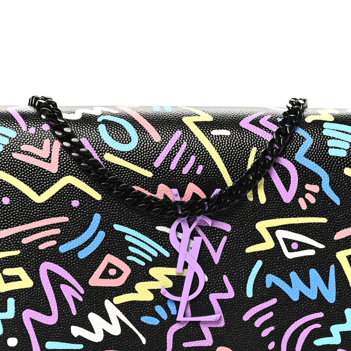 Grain De Poudre Medium Classic Monogram Multicolor Graphic Print Chain Wallet Black